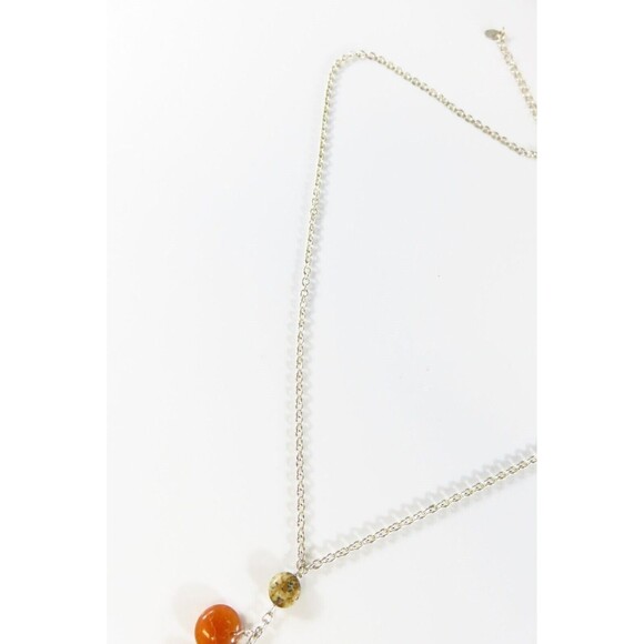 Adjustable 16 1/4" Sterling Silver Woven Gem Stone Necklace 2 1/2" Drop - Picture 8 of 9